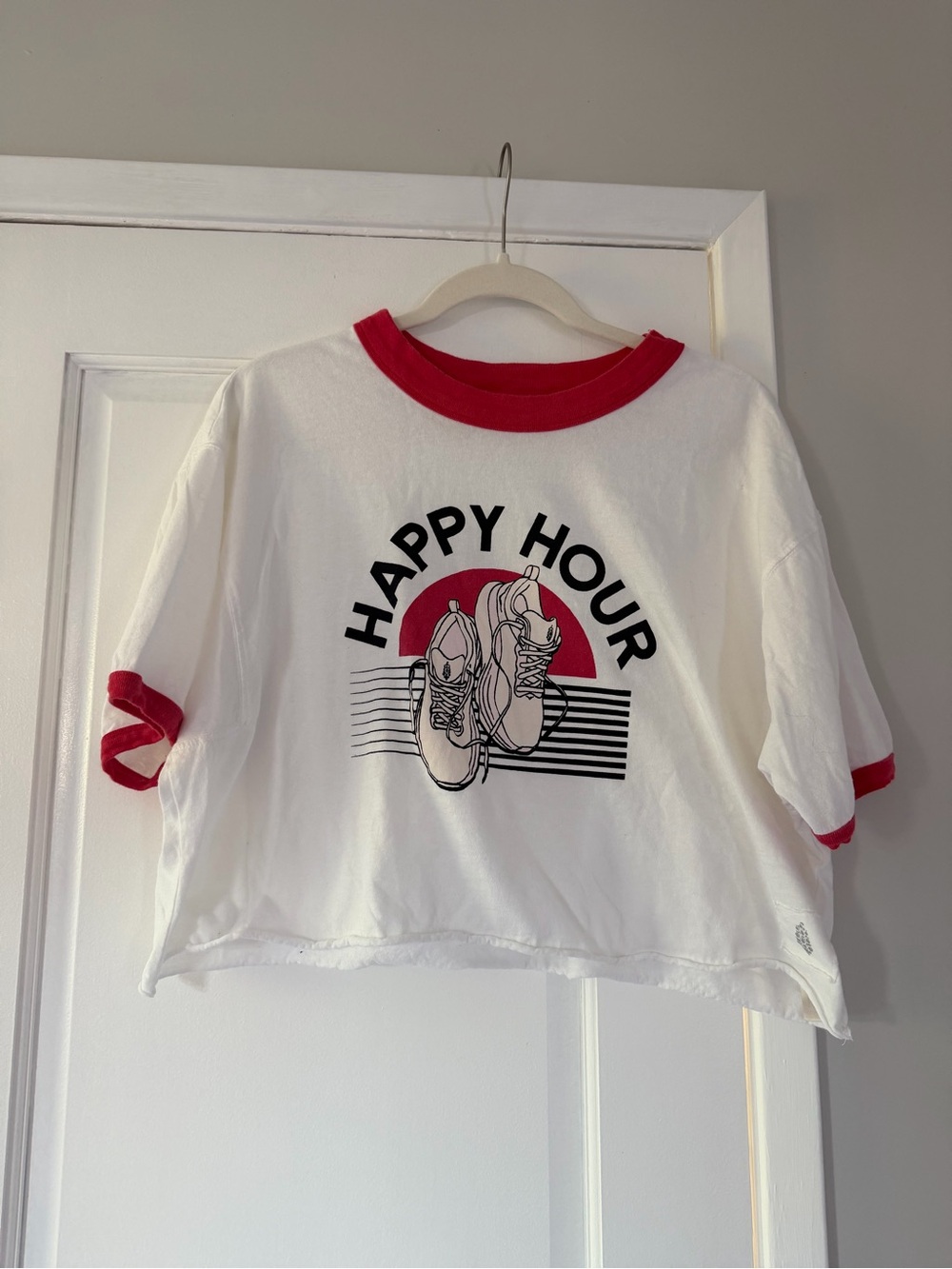 Free People Happy Hour White & Red Ringer Tee - Picture 1 of 8